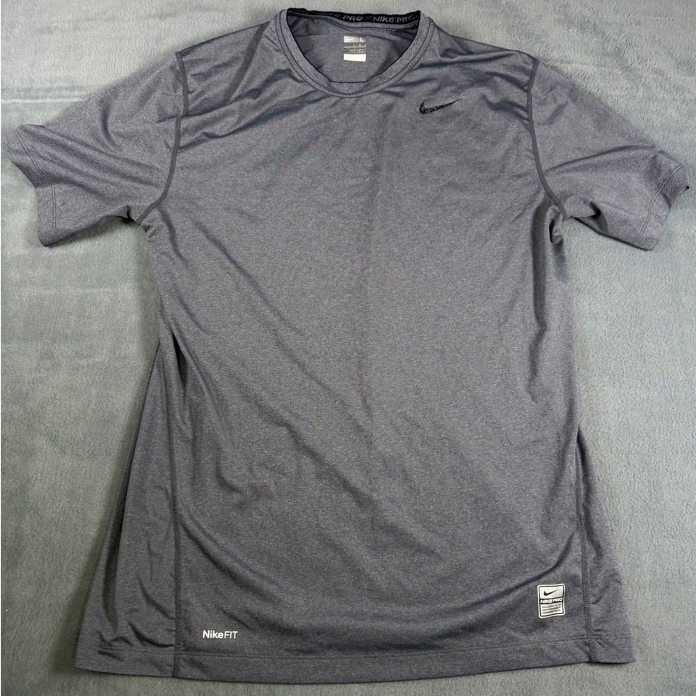 Nike Pro Fitted Mens Large Grey Heather Short Sleeve Training Shirt‎ NikeFIT